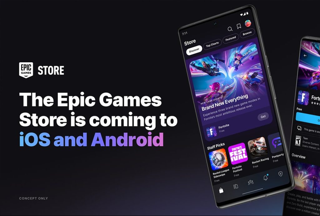 Advertisement announcing the launch of the Epic Games Store on iOS in the EU