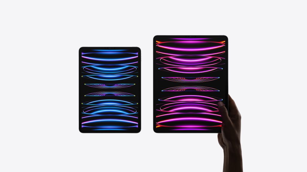 Apple's iPad Pro promotional image featuring the M2 iPad Pro 11" on the left and the 12.9" model on the right