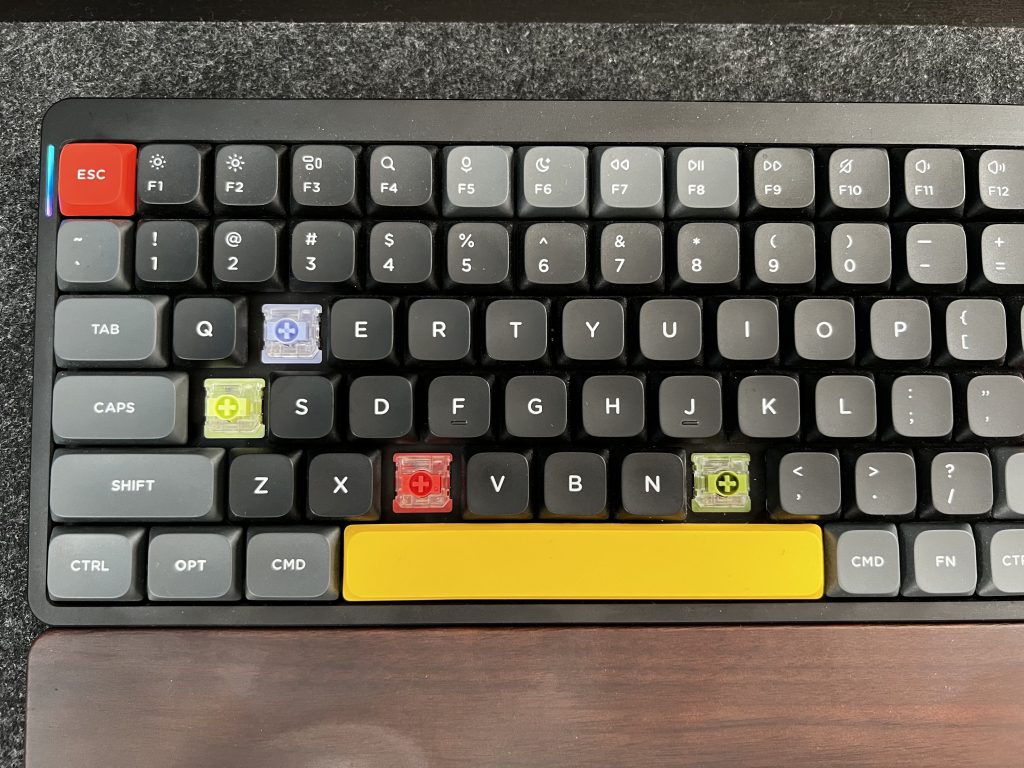 A photo of the keyboard showcasing the different switch options