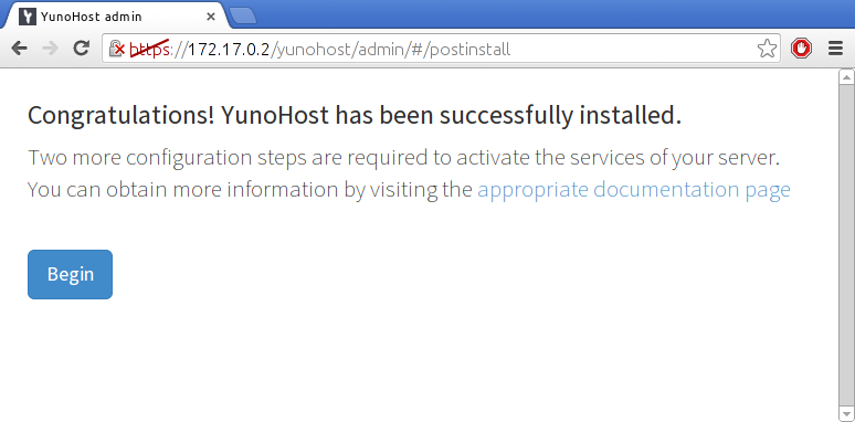 Yunohost successfully installed